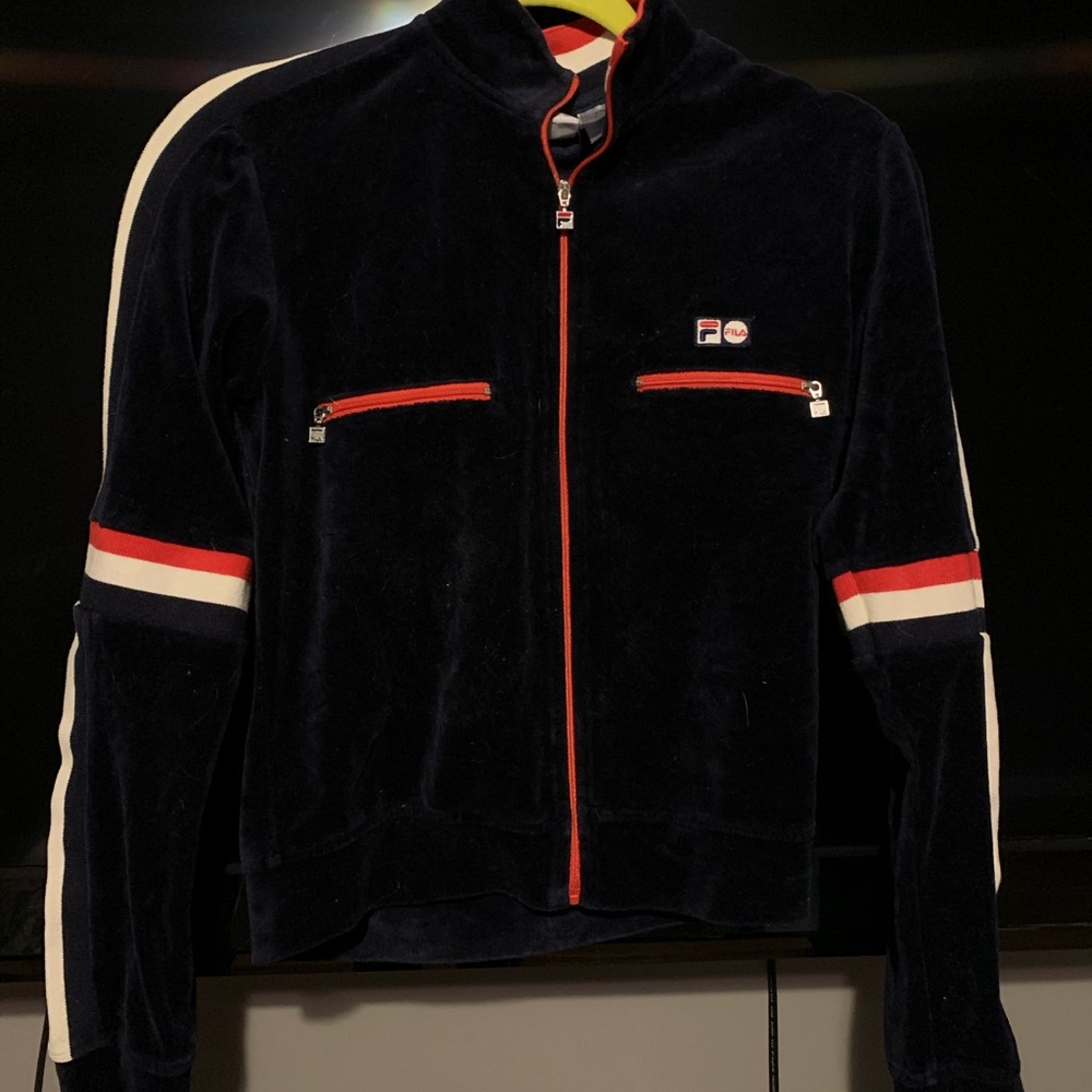 FILA navy red white track suit jacket (velour)